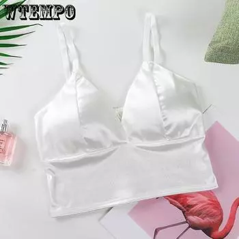 Женский топ без рукавов, шелковый удобный укороченный топ, сексуальная майка, беспроводное летнее нижнее белье без рукавов с v-образным вырезом One Size белый