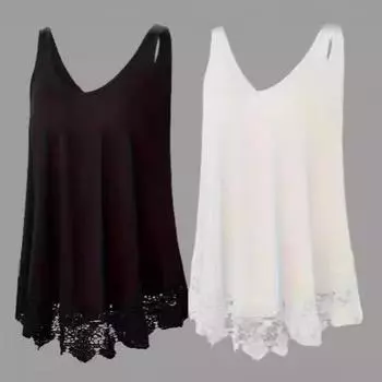 Женский топ-безрукавка с кружевной отделкой для трансграничной торговли, праздников и отдыха в однотонных тонах L белый