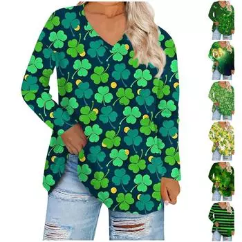 Женский топ большого размера с v-образным вырезом, повседневные свободные удобные футболки с длинными рукавами с принтом, топы XXXL