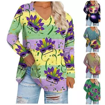 Женский топ большого размера с v-образным вырезом, повседневные свободные удобные футболки с длинными рукавами с принтом, топы XXL чёрный