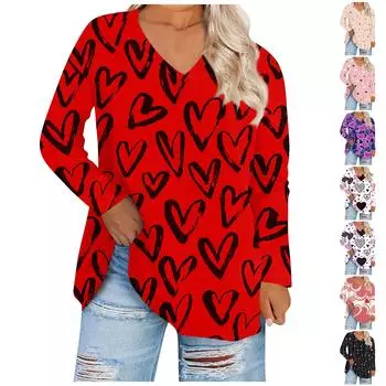 Женский топ большого размера с v-образным вырезом, повседневные свободные удобные футболки с длинными рукавами с принтом, топы XXL бежевый