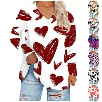 Женский топ большого размера с v-образным вырезом, повседневные свободные удобные футболки с длинными рукавами с принтом, топы XXL чёрный