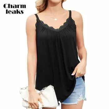 Женский топ-бретелька Charmleaks с v-образным вырезом, встроенный бюстгальтер с регулируемыми бретелями, летние плиссированные свободные топы без рукавов S-3XL XXL