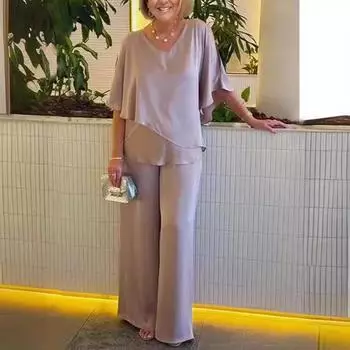 Женский топ, брючный костюм, V-образный вырез, рукав «летучая мышь», неровный подол, чистый цвет, свободная дышащая мягкая повседневная одежда с широкими штанинами, 2 шт./компл., большие размеры XXXL синий