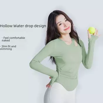 Женский топ для йоги с длинным рукавом и накладкой на грудь: Осенняя футболка для фитнеса и пилатеса