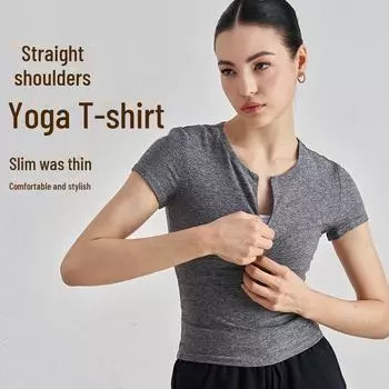 Женский топ для йоги с коротким рукавом и полумолнией — облегающий крой, круглый вырез, повседневная и удобная одежда для фитнеса S