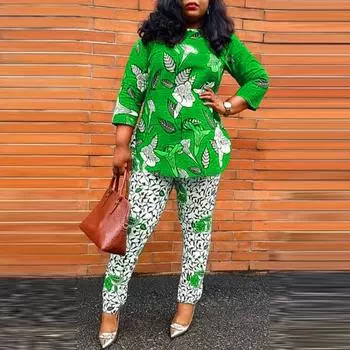 Женский топ и брючный костюм большого размера с круглым вырезом, длинными рукавами 3/4 и принтом 5XL ярко-розовый