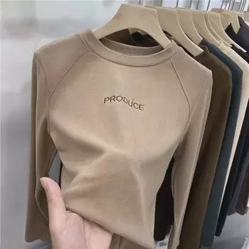 Женский топ из бархата с вышивкой и длинными рукавами на осень/зиму M (40-50 kg) темно-серого