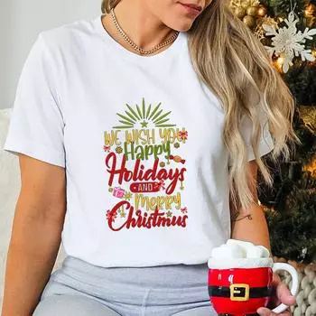 Женский топ из хлопка с рождественским принтом в виде кокетки и банта, модные уличные свитера, футболки женские S