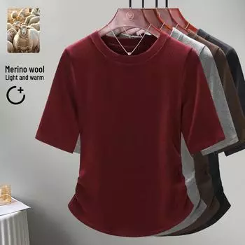 Женский топ из красной шерсти Ankola, коллекция 2025 г. — круглый вырез, высококачественные французские рукава-половинки XL