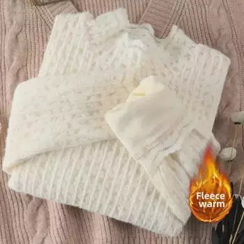 Женский топ из кружевного бархата с высоким воротом и мехом кролика — мягкий, теплый и стильный для осени и зимы M (95-104 lbs)