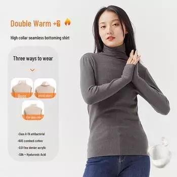 Женский топ из немецкого бархата с высоким воротником и длинными рукавами: Облегающий крой, генерирующий тепло, обогащенный гиалуроновой кислотой, идеально подходит для осени и зимы. XL чёрный