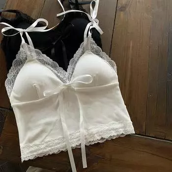 Женский топ-комбинезон с накладкой на грудь, кружевной лоскутный бант, милый жилет One Size белый