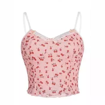 Женский топ-комбинезон с сетчатым кружевом и принтом вишневого цвета XS персиковый