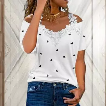 Женский топ контрастного цвета с коротким рукавом с открытыми плечами и V-образным вырезом, женская футболка с вырезами, повседневная одежда L чёрный