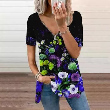 Женский топ, летний новый модный повседневный топ с оранжевой сосной и кипарисом и застежкой-молнией с v-образным вырезом и короткими рукавами XS красный