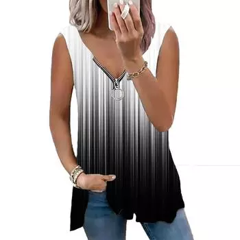 Женский топ, летний новый модный синий топ в вертикальную полоску с принтом, повседневный топ без рукавов на молнии с v-образным вырезом, майка на бретелях XS фиолетовый