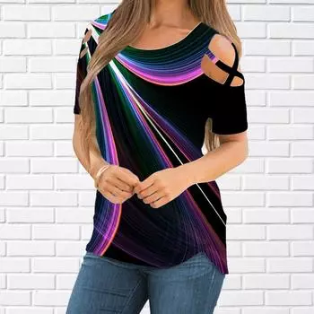 Женский топ, летний новый модный топ с розами и фиолетовым принтом, повседневный топ на молнии с v-образным вырезом и короткими рукавами XS синий