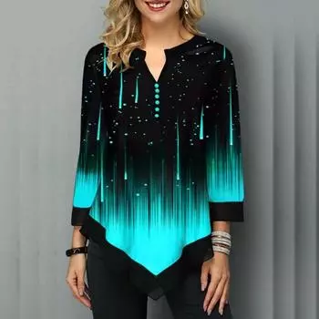 Женский топ лето осень 3D цифровая печать V-образный вырез нестандартные свободные футболки и топы с длинными рукавами S белый