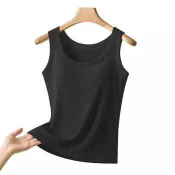 Женский топ-майка без рукавов, майка с широкими бретелями, со встроенным бюстгальтером с подкладкой, летний повседневный базовый L чёрный