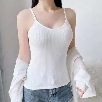 Женский топ-майка на тонких бретельках, летний облегающий топ в рубчик, безрукавка с V-образным вырезом, без рукавов, майка, базовые многослойные рубашки M белый