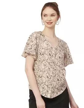 Женский топ Moomaya с принтом и рукавами-бабочками, летний повседневный топ на пуговицах L бежевый