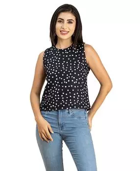 Женский топ Moomaya с принтом на боковых пуговицах, повседневный топ без рукавов с круглым вырезом 3XL синий