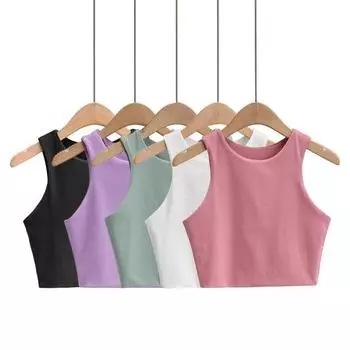 Женский топ на бретельках, летний повседневный однотонный топ без рукавов, облегающий женский жилет с круглым вырезом для повседневной носки M фиолетовый
