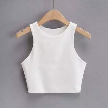 Женский топ на бретельках, летний повседневный однотонный топ без рукавов, облегающий женский жилет с круглым вырезом для повседневной носки S белый