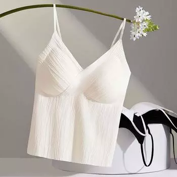 Женский топ на бретельках с лямкой на шее, летние майки с открытой спиной, модный повседневный женский укороченный жилет без рукавов S бежевый