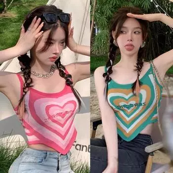 Женский топ на бретельках, тонкий сексуальный модный топ с принтом «Пупок любви»