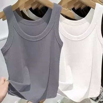 Женский топ на бретельках в рубчик из ледяного шелка с U-образным вырезом и бретельками для весны и лета L белый