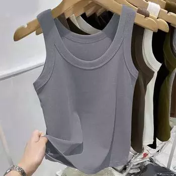 Женский топ на бретельках в рубчик из ледяного шелка с U-образным вырезом и бретельками для весны и лета. Жилет 4XL белый