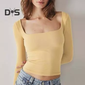 Женский топ на осень-весну с глубоким вырезом, квадратным вырезом, облегающий, с длинным рукавом, эластичный, однотонный, пуловер, мягкая талия, открытая короткая футболка, женская блузка M вино красного