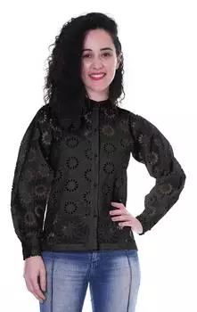 Женский топ на пуговицах Moomaya, однотонный хлопковый шиффли, повседневная летняя куртка с длинными рукавами 2XL чёрный