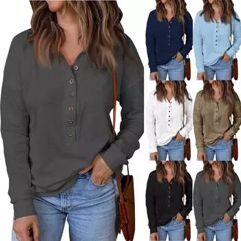 Женский топ на пуговицах с лацканами и длинными рукавами, пуловер, однотонный вязаный свитер, свободный длинный рукав XXL чёрный