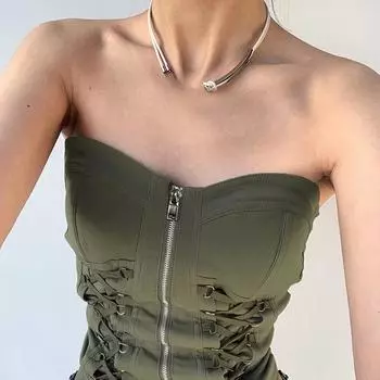 Женский топ на шнуровке с крестом, жилет на молнии на груди, ветровка внутри, верхняя одежда, короткие стильные укороченные топы S чёрный