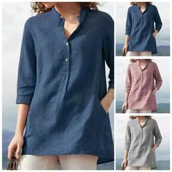 Женский топ, однотонная повседневная весенняя блузка с воротником-стойкой и пуговицами для повседневного ношения XL розовый