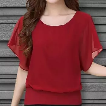 Женский топ, однотонный пуловер с круглым вырезом и рукавами «летучая мышь», рюшами, повседневная одежда M синий