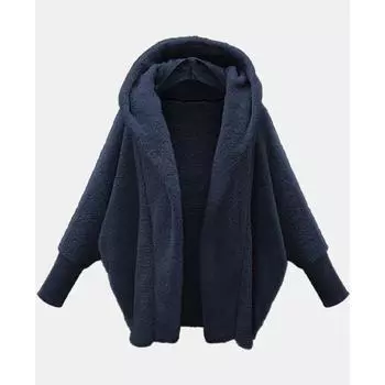Женский топ осенне-зимнего сплошного цвета с длинными рукавами и капюшоном, свободное плюшевое бархатное пальто, женский топ-тренд S темно-синий