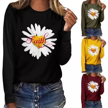 Женский топ повседневный с длинным рукавом толстовка с принтом маргаритки пуловер блузка XXL красный