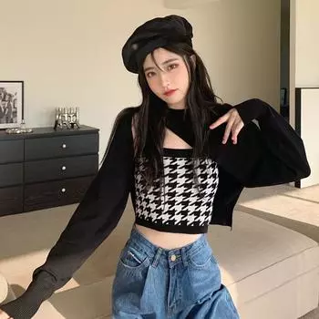 Женский топ, приталенная блузка с длинным рукавом, повседневный пуловер, укороченный топ, толстовка One Size