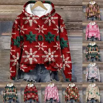 Женский топ Рождественский топ с принтом Топ с принтом Осенний обычный топ Женский топ с принтом M красный