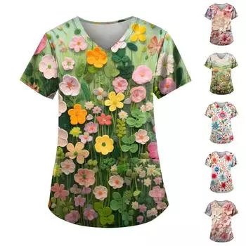 Женский топ с 3D-вышивкой и цветочным принтом S зелёный