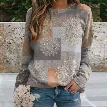 Женский топ с цветными блоками, осенне-зимняя блузка с длинными рукавами и круглым вырезом, свободная мягкая теплая лоскутная повседневная женская толстовка 2XL синий