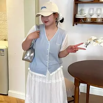 Женский топ с цветными блоками, женский вышитый вязаный свитер, кардиган с короткими рукавами XL чёрный