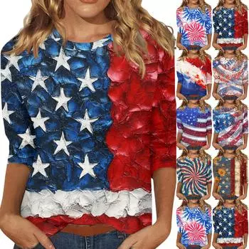 Женский топ с цветочным принтом, круглым вырезом и рукавами три четверти, футболка M винный