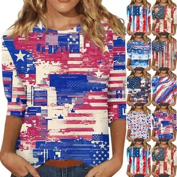 Женский топ с цветочным принтом, круглым вырезом и рукавами три четверти, футболка XL белый