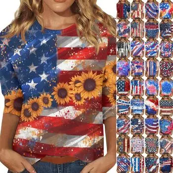 Женский топ с цветочным принтом, круглым вырезом и рукавами три четверти, футболка M