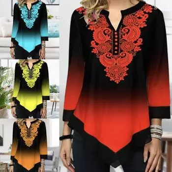 Женский топ с длинным рукавом градиентного цвета из полиэфирного волокна, кружевная блузка в тон для офиса XL небесно-голубой